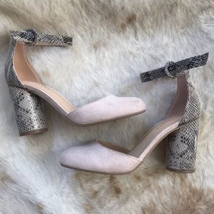 Lauren Conrad Hydrangea tan with snake print heels